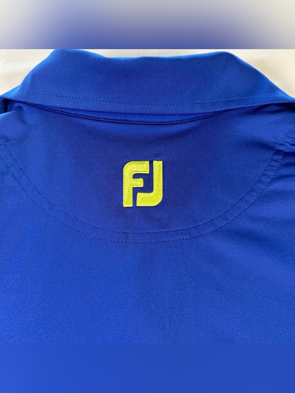 FootJoy Presidents Cup Golf Polo Shirt Mens M Blue Neon Yellow Performance - Picture 6 of 10
